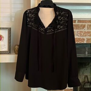 Ann Taylor Silky Black and Lace Blouse